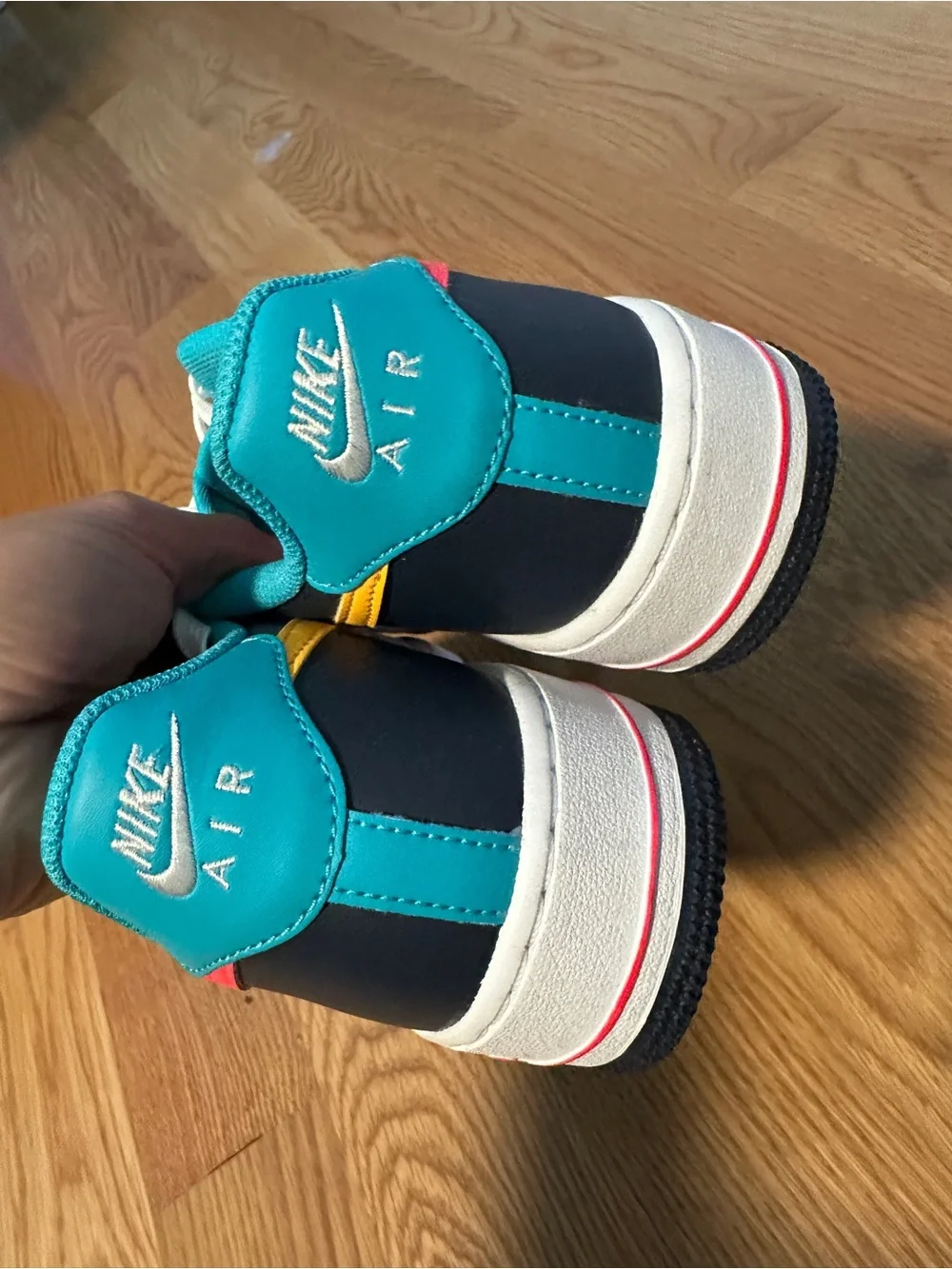 Nike Low-Top Sneakers - White with Teal, Yellow & Pink Swooshes